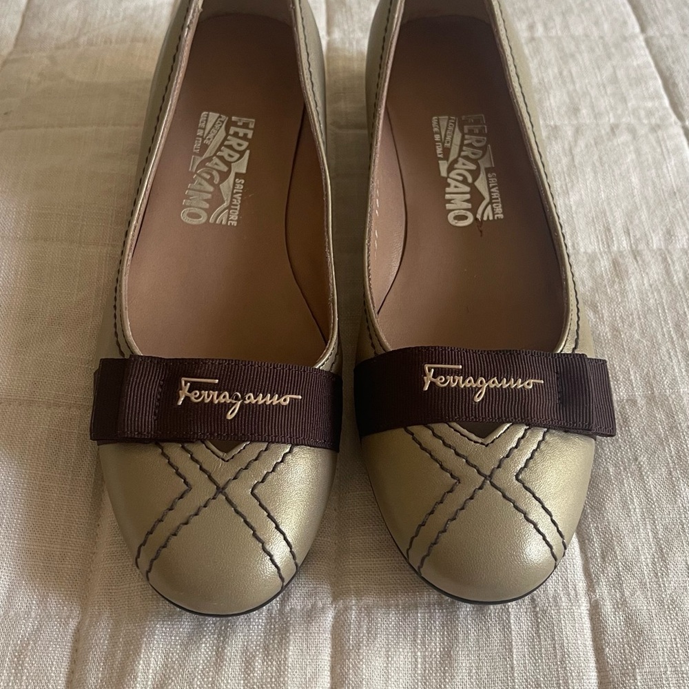 Salvatore Ferragamo Gold Flats Timeless Elegance